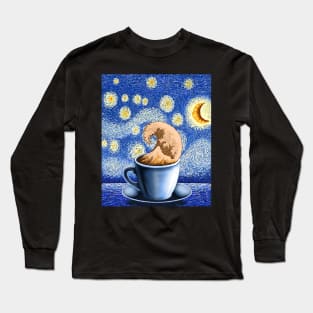 Cappuccino coffee lover great wave off kanagawa Van Gogh starry night Long Sleeve T-Shirt